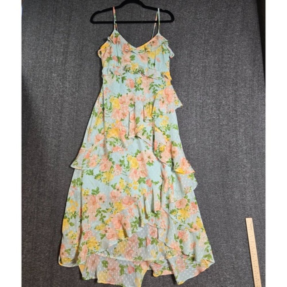Women's By The River Ruffle Tiered Floral Print Midi Dress‎ Sz Small